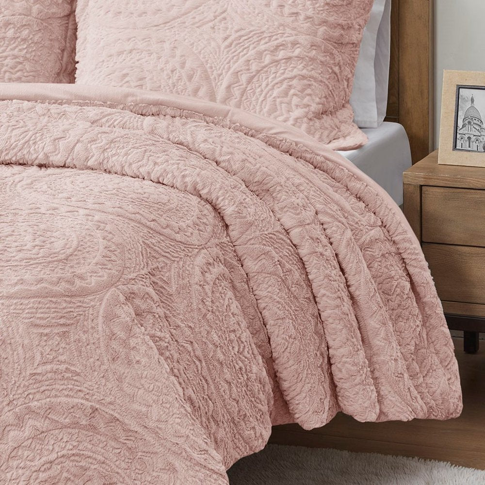 Set of Three Blush Medallion Twin Ring Stitch Polyester Sham And Comforter