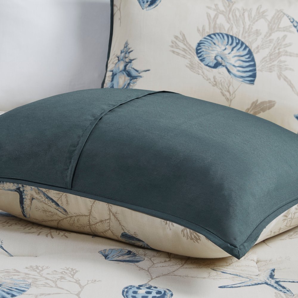 Set of Seven Blue And Ivory Queen Ring Stitch Sham And Comforter