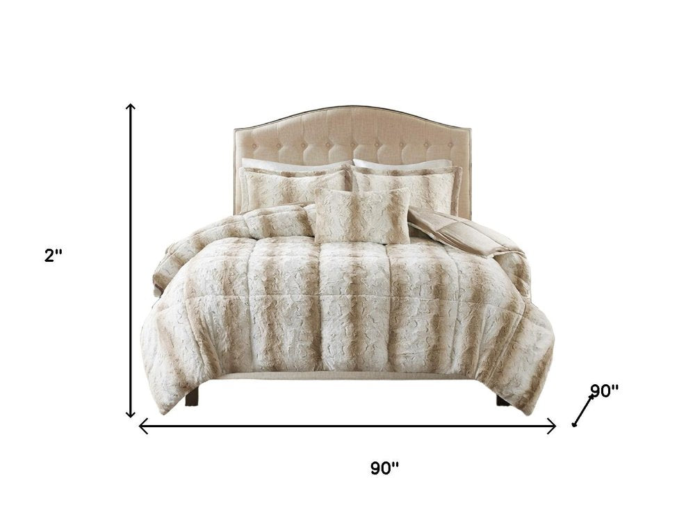 Set of Four Sand And Ivory Striped Queen Ring Stitch Polyester Sham And Comforter