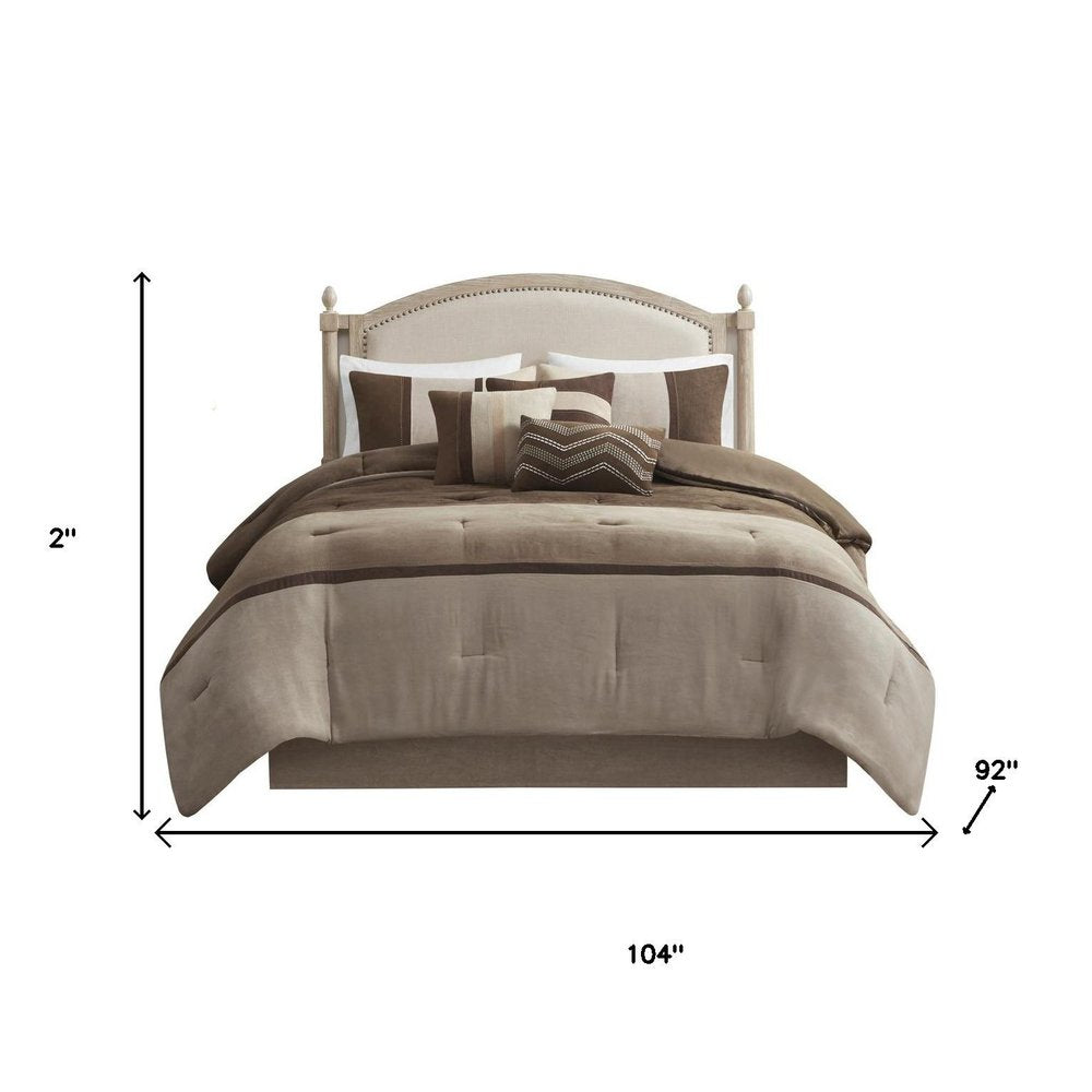 Set of Seven Brown King Ring Stitch Polyester Sham And Comforter