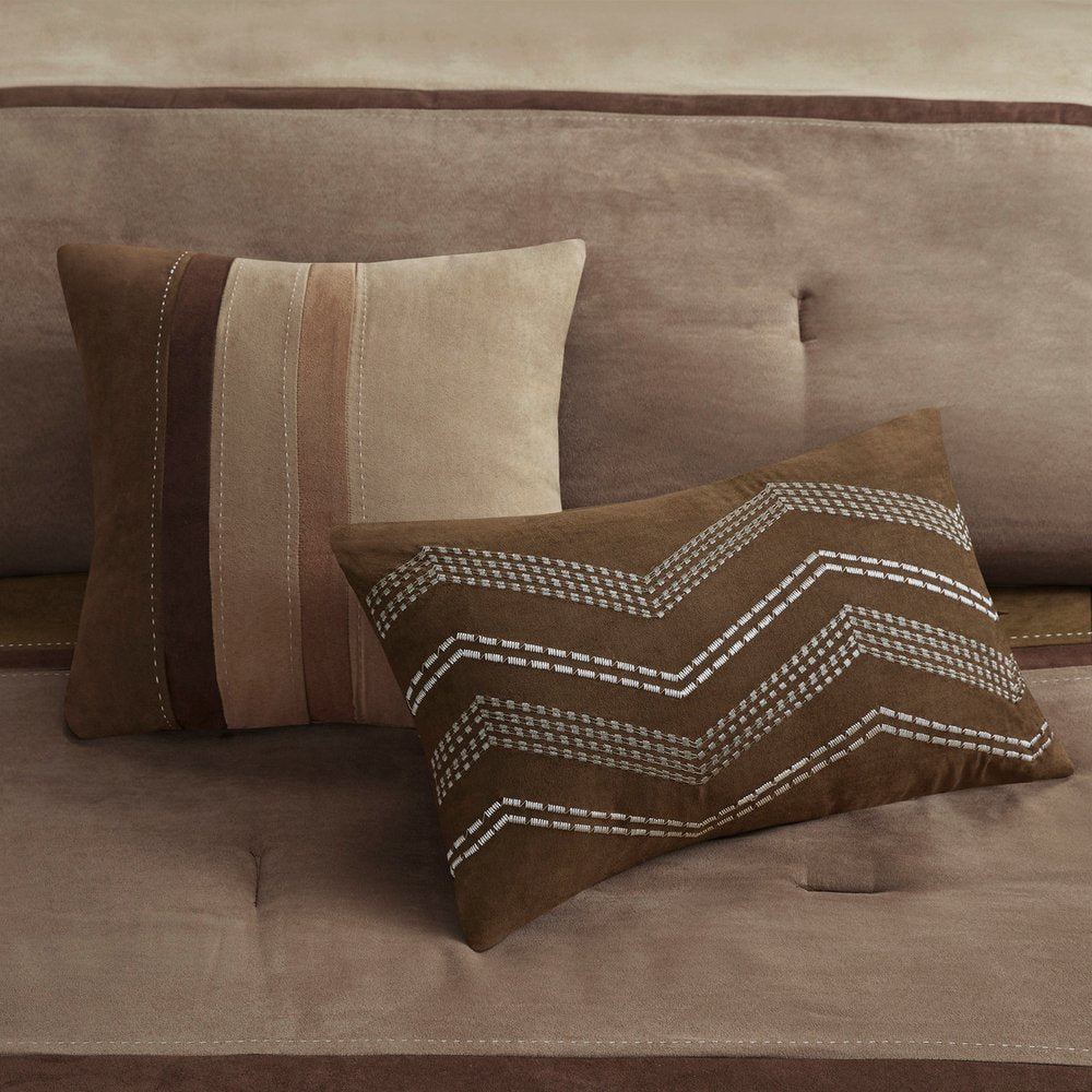 Set of Seven Brown King Ring Stitch Polyester Sham And Comforter