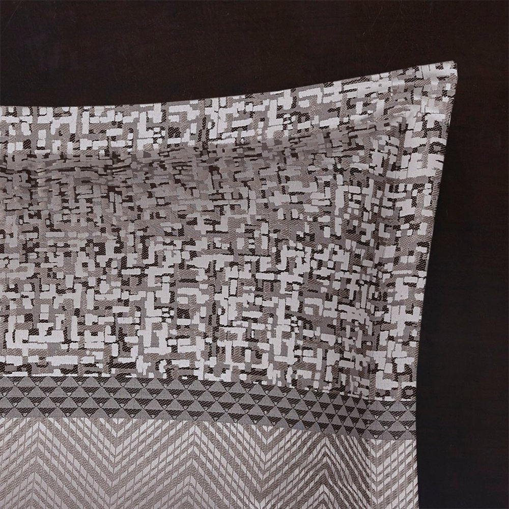 Set of Seven Gray And Taupe Striped Queen Ring Stitch Polyester Sham And Comforter