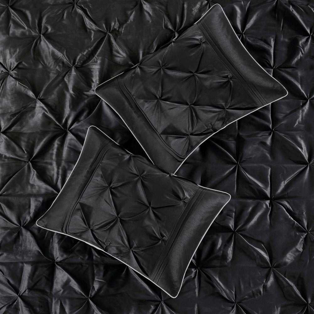 Set of Seven Black King Ring Stitch Polyester Sham And Comforter