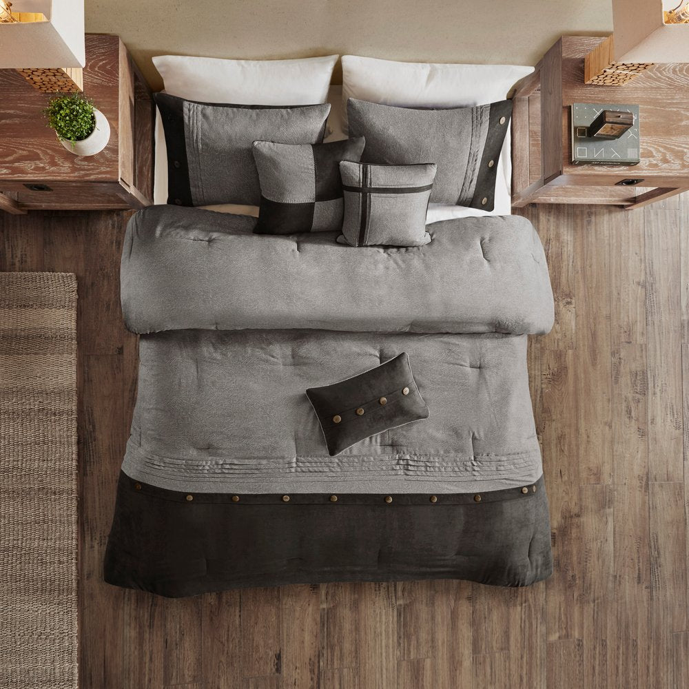 Set of Seven Gray King Ring Stitch Polyester Sham And Comforter