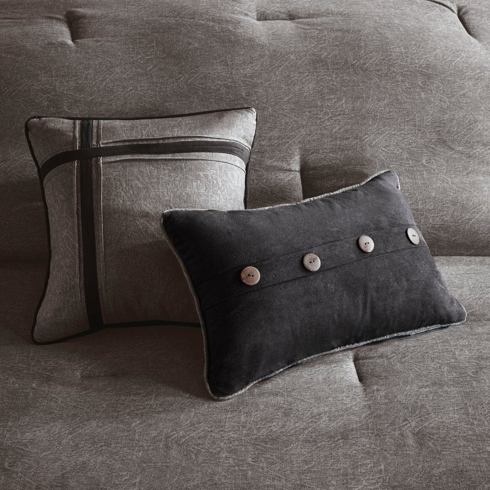 Set of Seven Gray King Ring Stitch Polyester Sham And Comforter