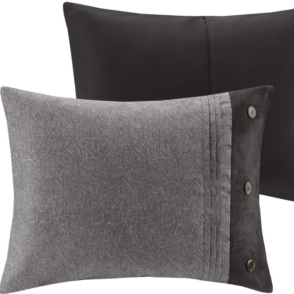Set of Seven Gray King Ring Stitch Polyester Sham And Comforter