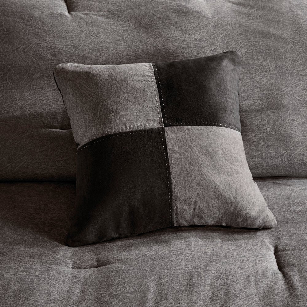 Set of Seven Gray King Ring Stitch Polyester Sham And Comforter