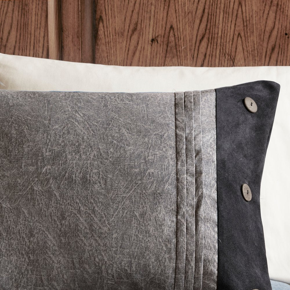 Set of Seven Gray King Ring Stitch Polyester Sham And Comforter