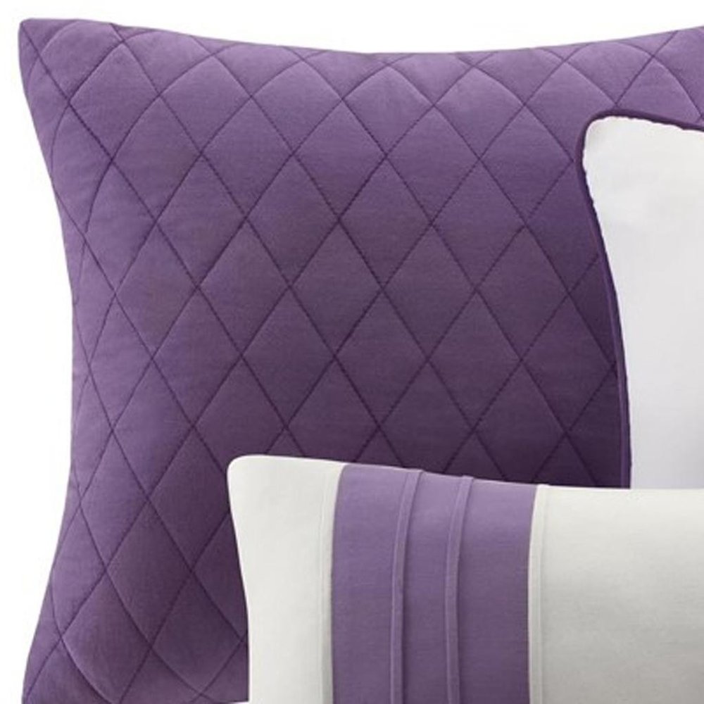 Set of Seven Purple And White Floral King Ring Stitch Sham And Comforter