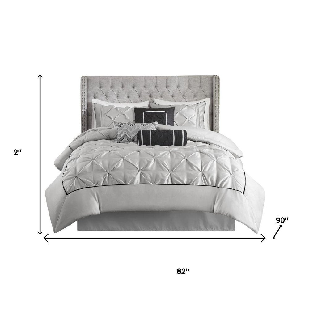 Set of Seven Gray Full Ring Stitch Polyester Sham And Comforter