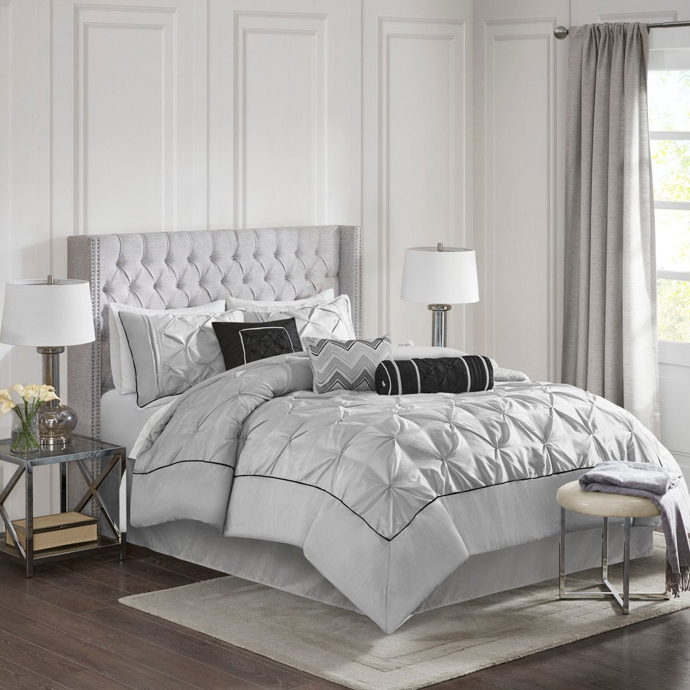 Set of Seven Gray Full Ring Stitch Polyester Sham And Comforter