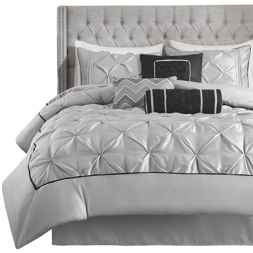 Set of Seven Gray Full Ring Stitch Polyester Sham And Comforter