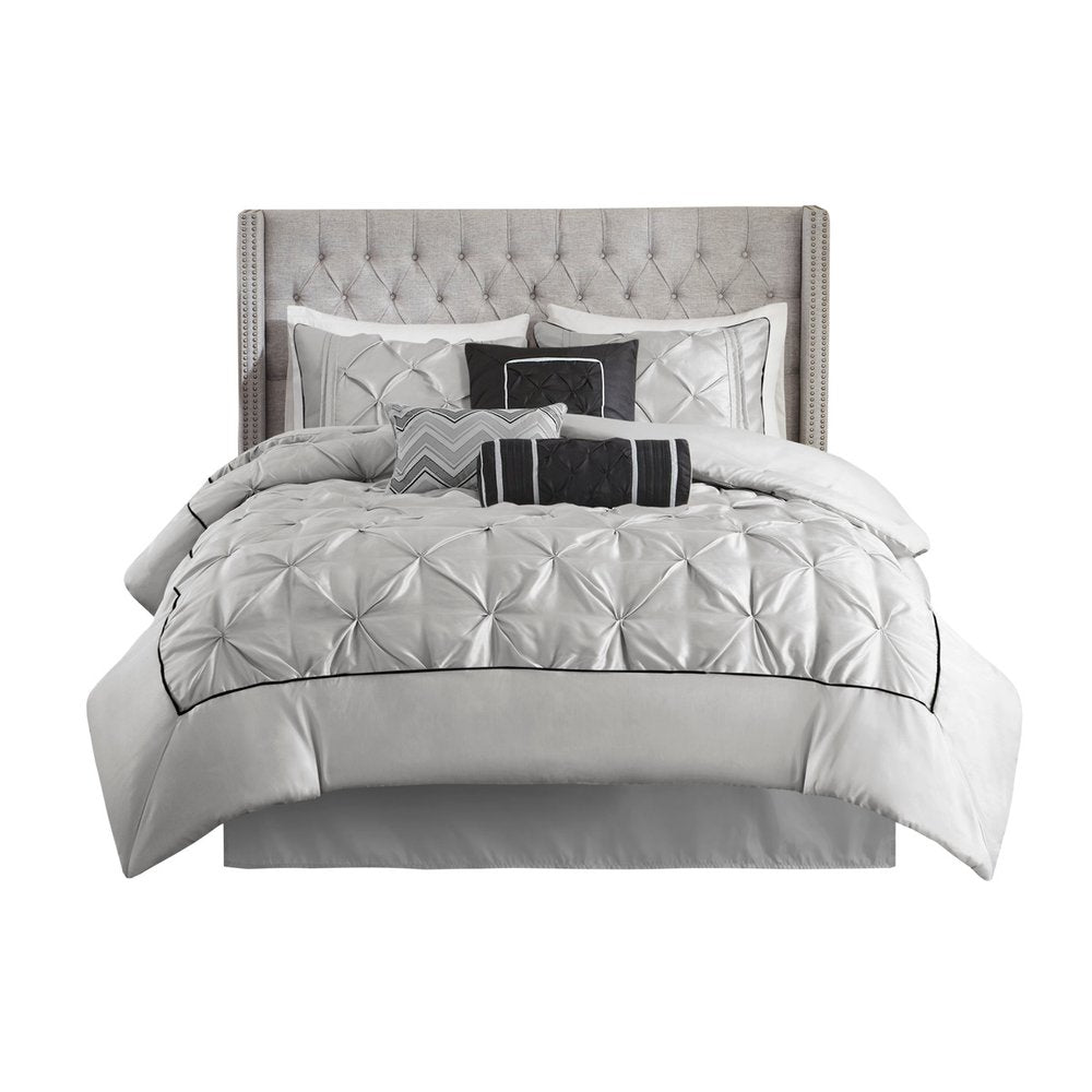 Set of Seven Gray Full Ring Stitch Polyester Sham And Comforter