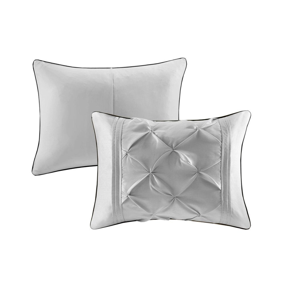 Set of Seven Gray Full Ring Stitch Polyester Sham And Comforter