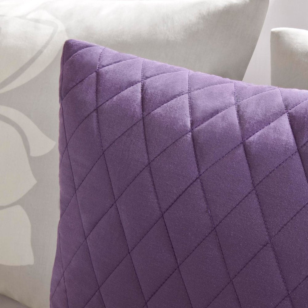 Set of Seven Purple And White Floral Queen Ring Stitch Sham And Comforter