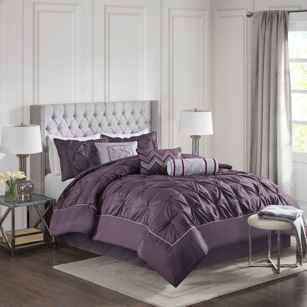 Set of Seven Plum King Ring Stitch Polyester Sham And Comforter