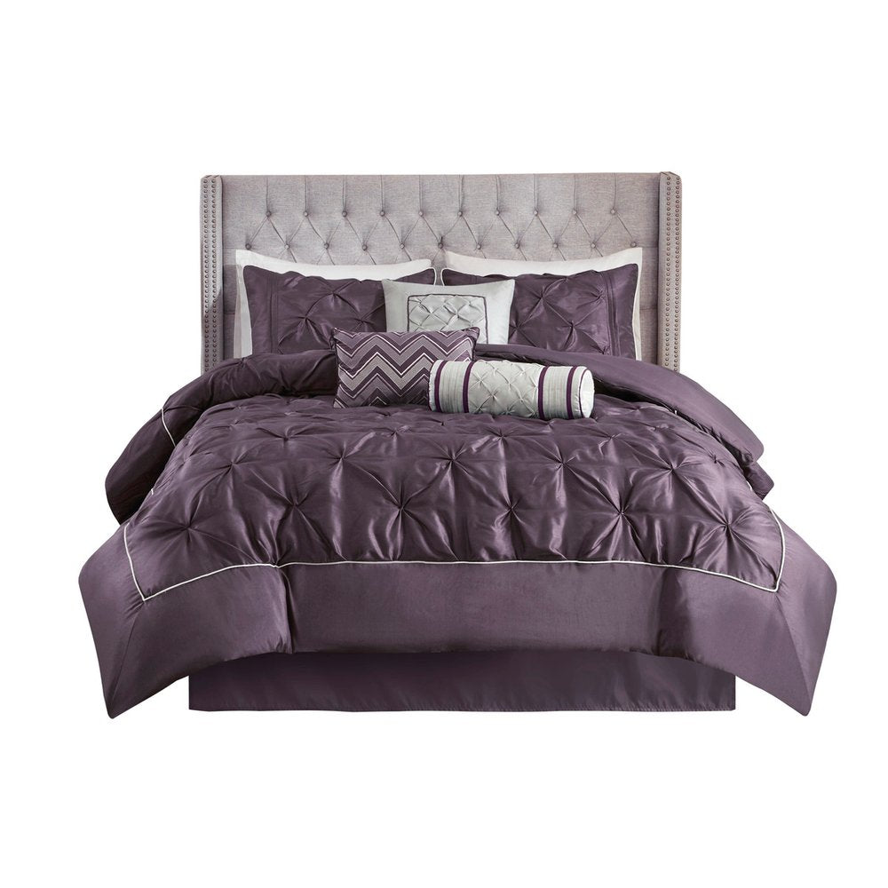 Set of Seven Plum King Ring Stitch Polyester Sham And Comforter