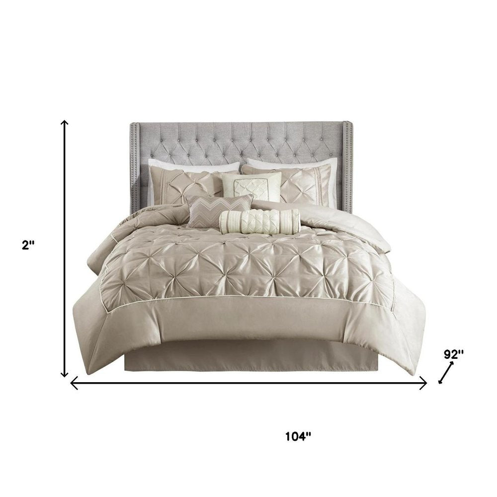 Set of Seven Taupe King Ring Stitch Polyester Sham And Comforter