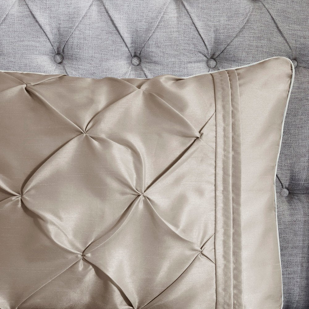 Set of Seven Taupe King Ring Stitch Polyester Sham And Comforter