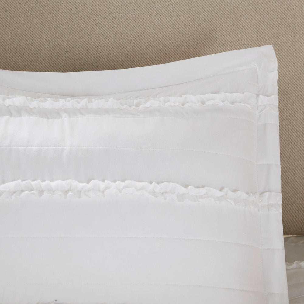 Set of Five White King Ring Stitch Polyester Sham And Comforter