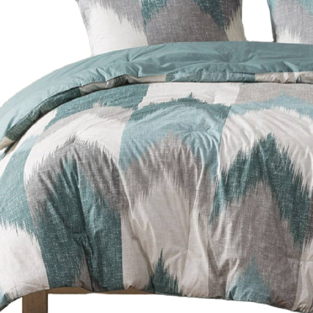 Set of Three Aqua And White King Ring Stitch Polyester Sham And Comforter