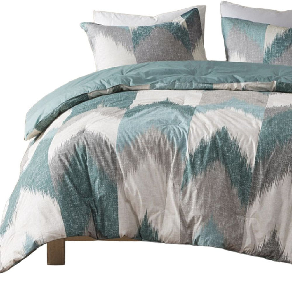 Set of Three Aqua And White King Ring Stitch Polyester Sham And Comforter