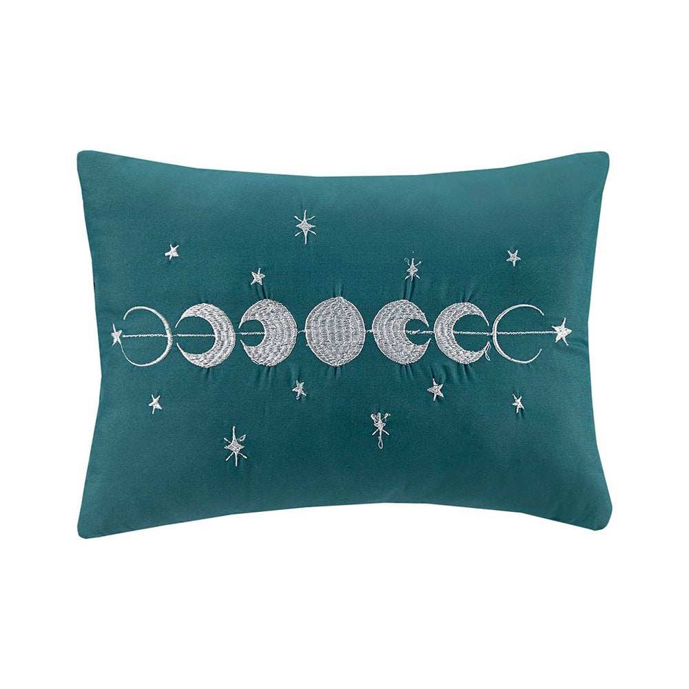 Set of Four Teal Blue King Ring Stitch Polyester Sham And Comforter