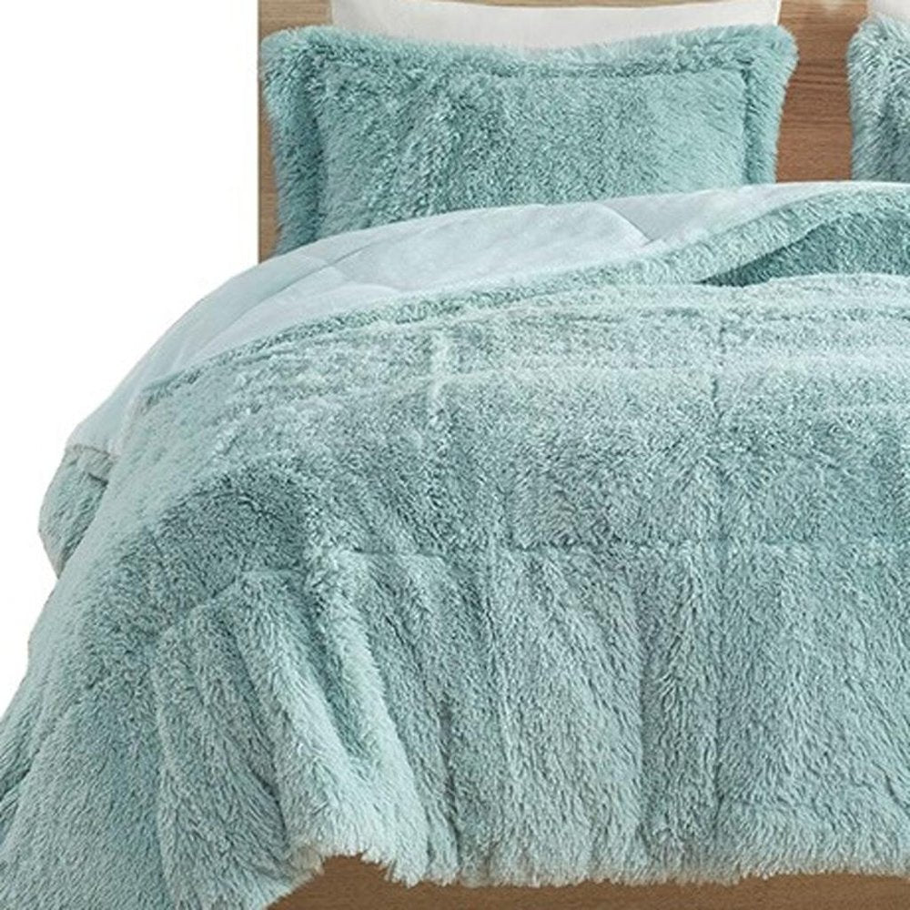 Set of Three Aqua King Ring Stitch Polyester Sham And Comforter