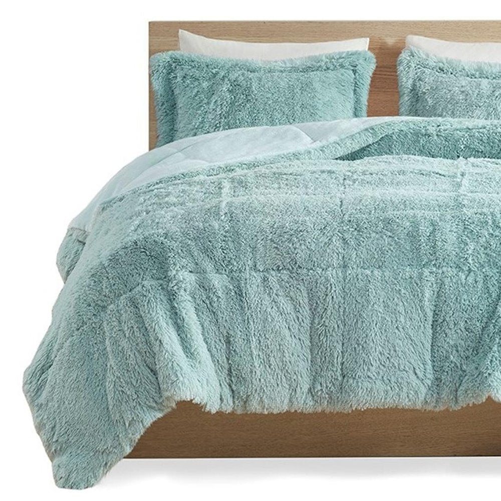 Set of Three Aqua King Ring Stitch Polyester Sham And Comforter