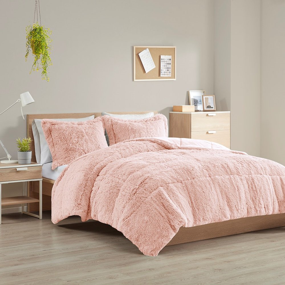 Set of Two Blush Twin Ring Stitch Polyester Sham And Comforter