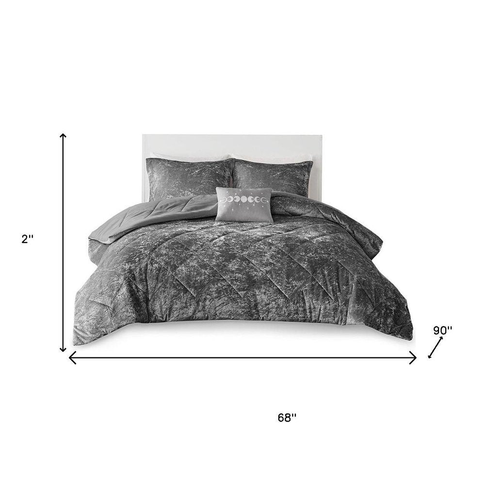 Set of Three Gray Twin Ring Stitch Polyester Sham And Comforter