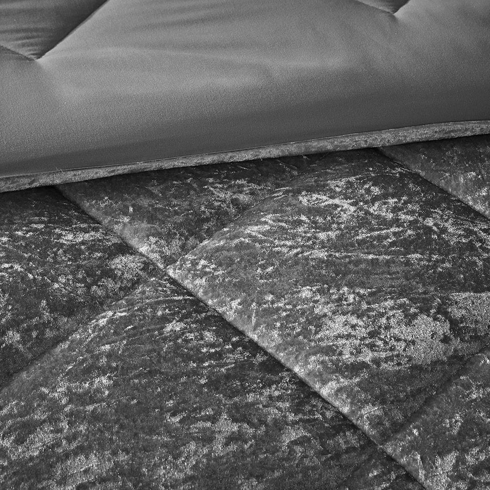 Set of Three Gray Twin Ring Stitch Polyester Sham And Comforter
