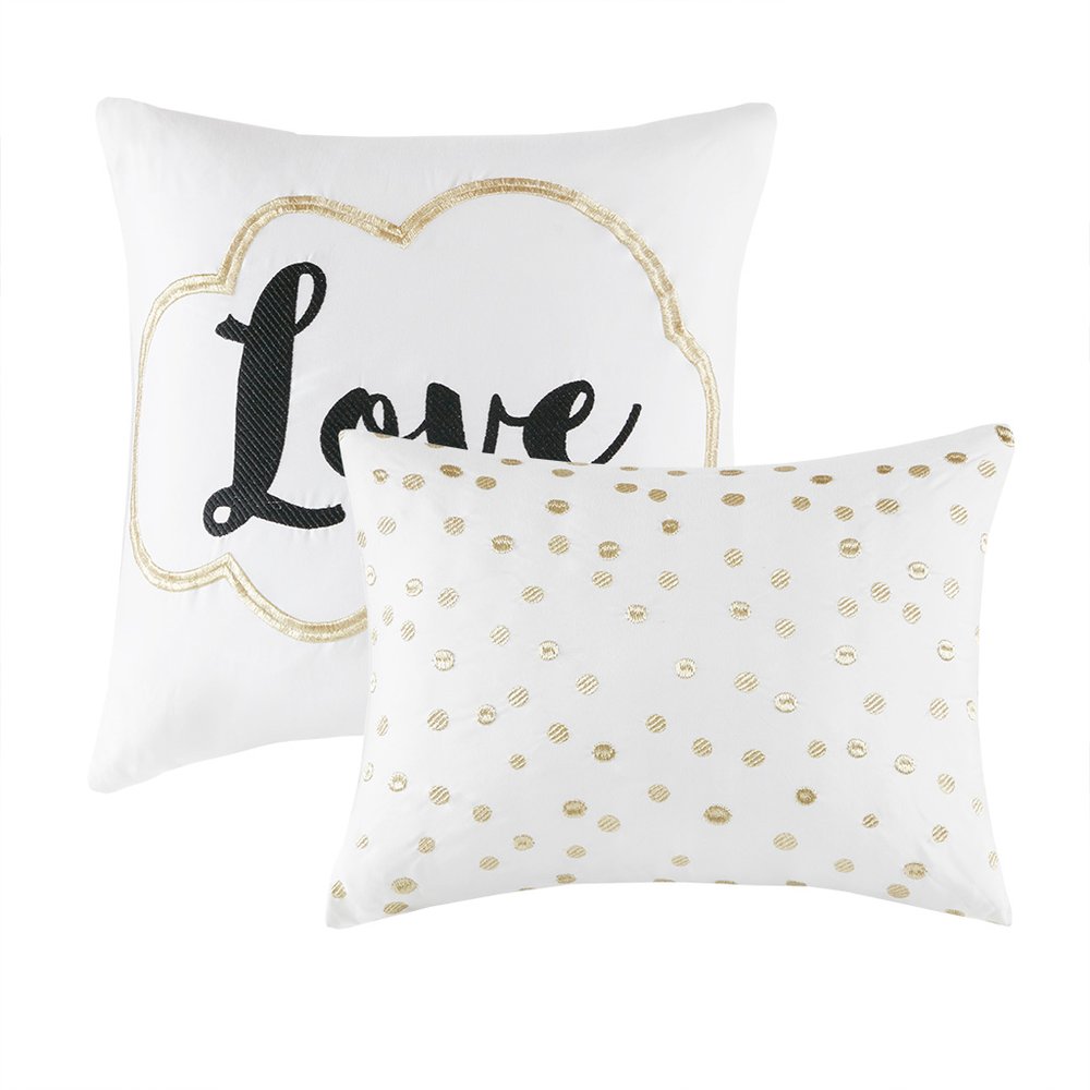 Set of Four Gold And Ivory Geometric Ring Stitch Polyester Sham And Comforter