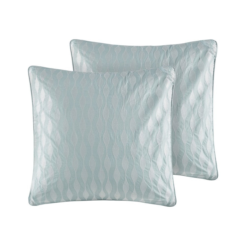 Set of Four White And Aqua King Ring Stitch Sham And Comforter