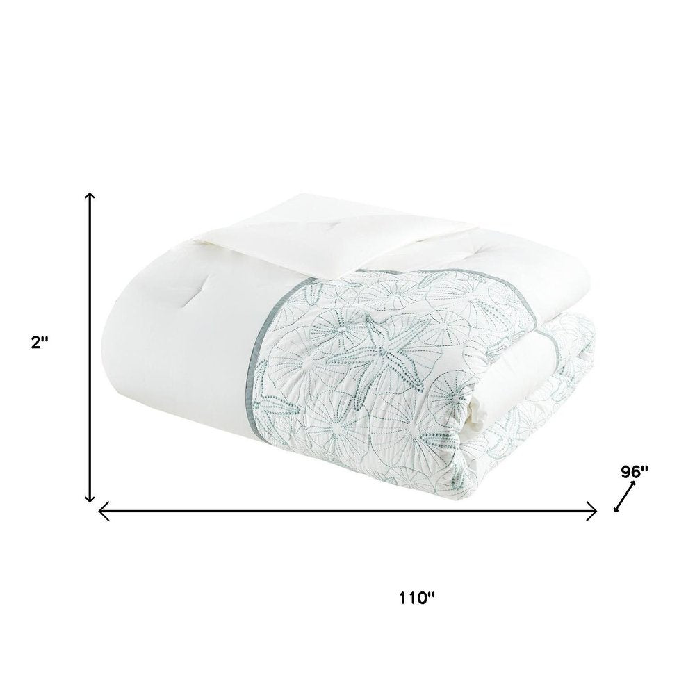 Set of Four White And Aqua King Ring Stitch Sham And Comforter