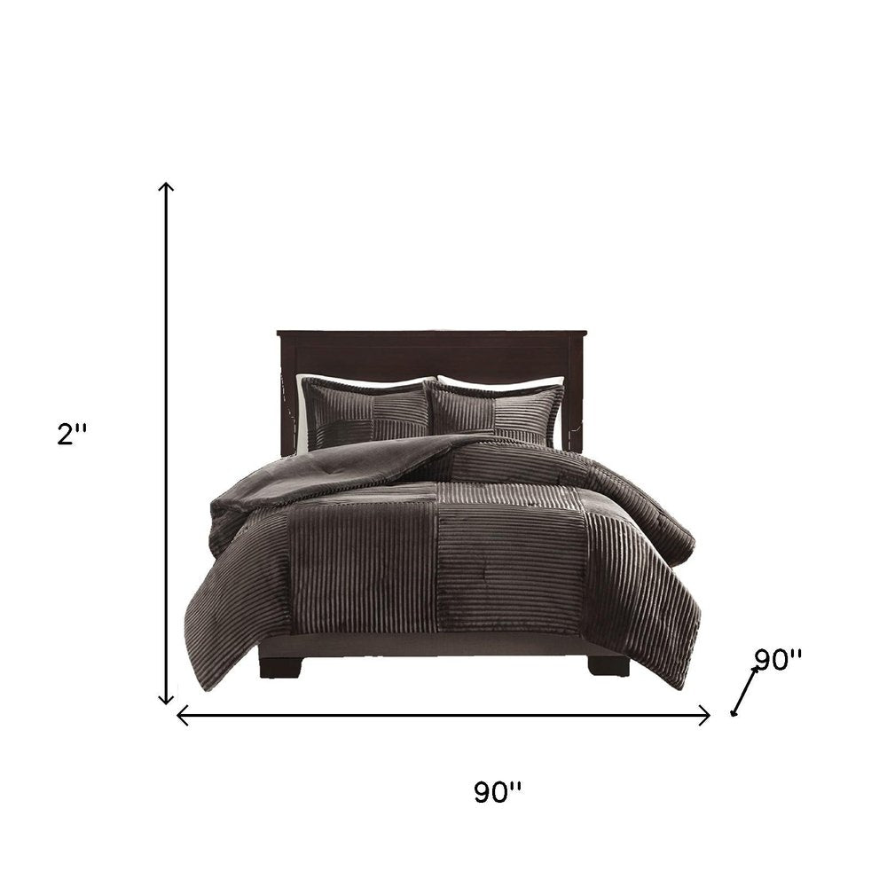 Set of Three Taupe Queen Ring Stitch Polyester Sham And Comforter
