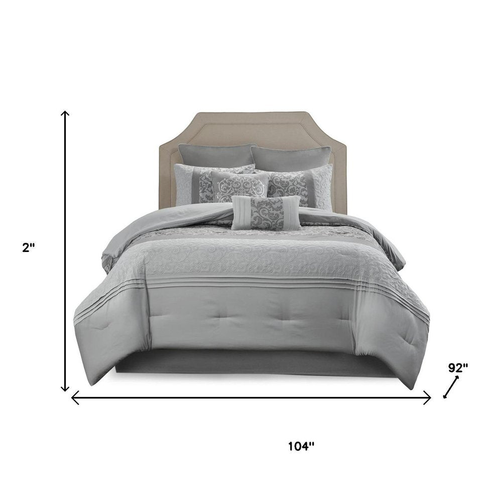 Set of Eight Gray And Ivory Damask Ring Stitch Polyester Sham And Comforter