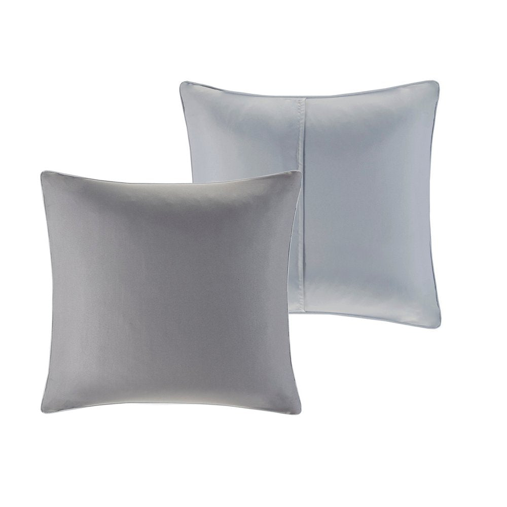 Set of Eight Gray And Ivory Damask Ring Stitch Polyester Sham And Comforter
