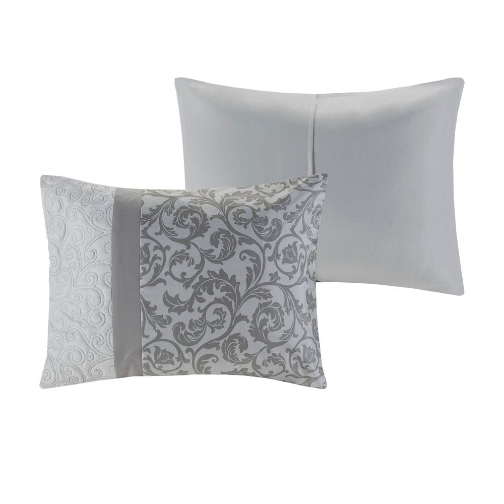 Set of Eight Gray And Ivory Damask Ring Stitch Polyester Sham And Comforter