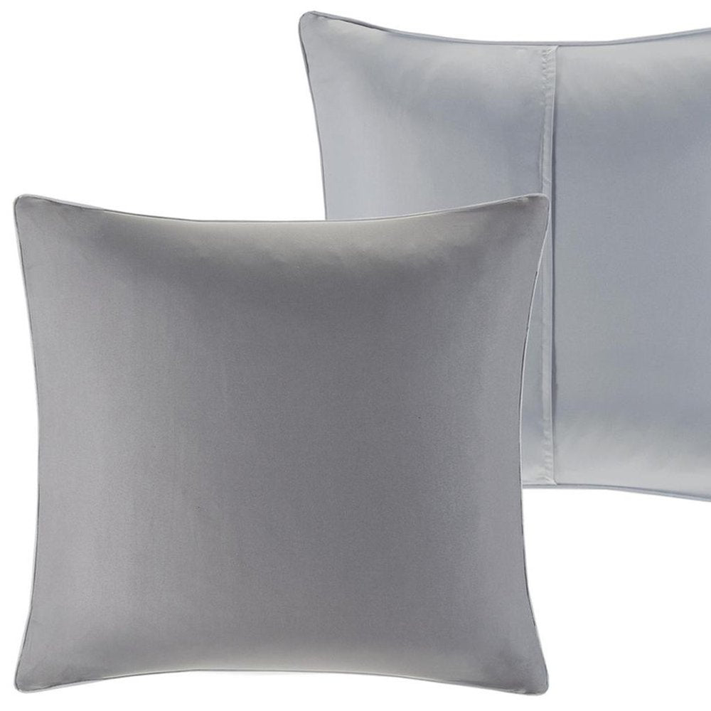 Set of Eight Gray And Ivory Damask Ring Stitch Polyester Sham And Comforter