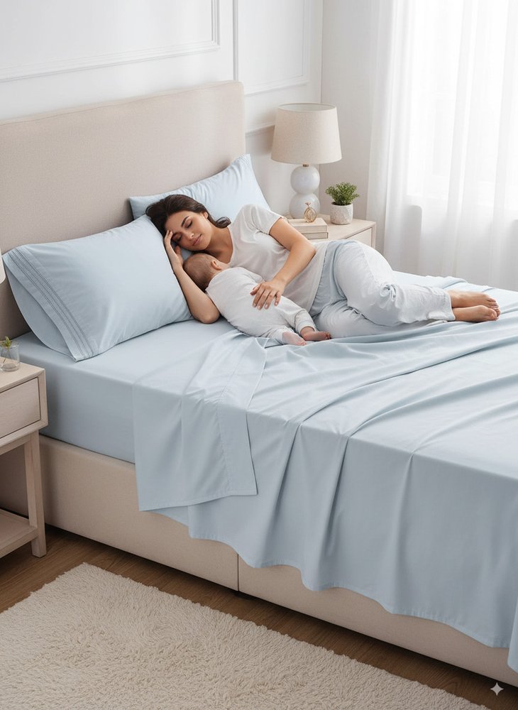 Four Piece Light Blue Cotton Queen Sheet Set