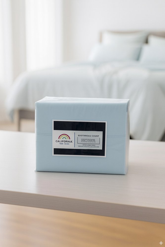 Four Piece Light Blue Cotton Queen Sheet Set