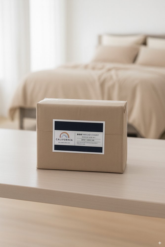 Four Piece Light Brown Cotton Queen Sheet Set