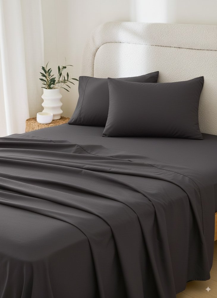 Four Piece Charcoal Cotton Queen Sheet Set