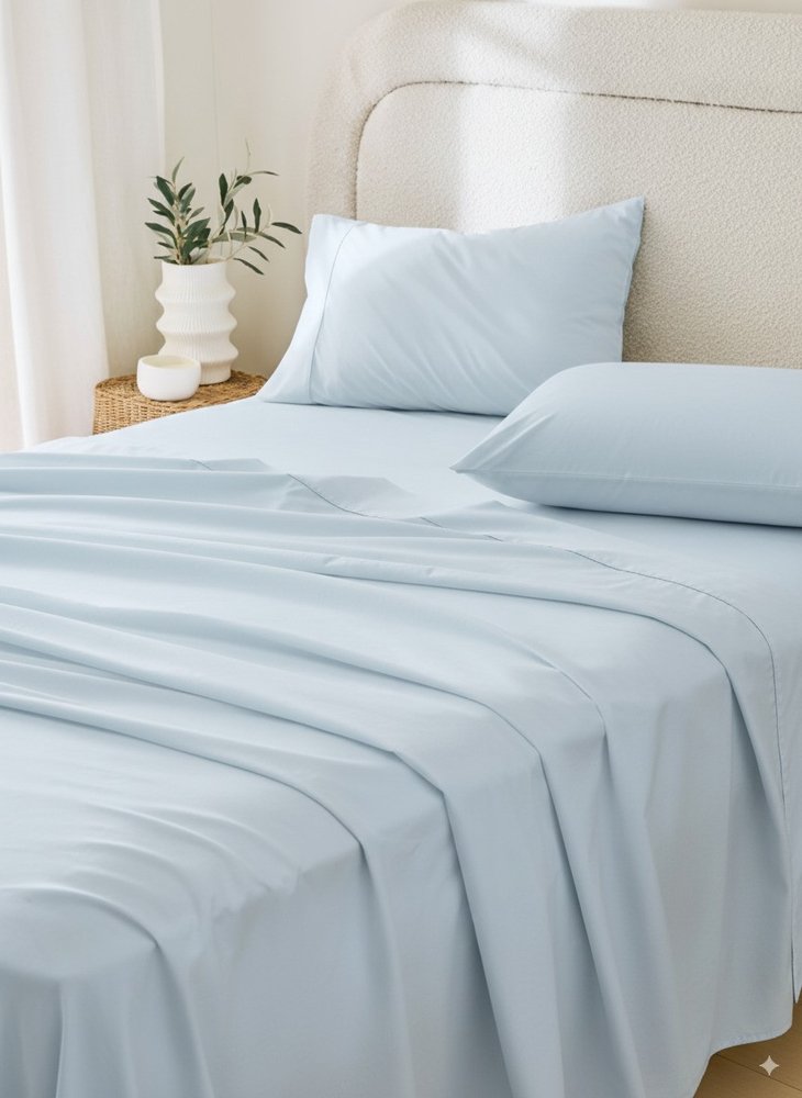 Light Blue Cotton Queen Pillowcases