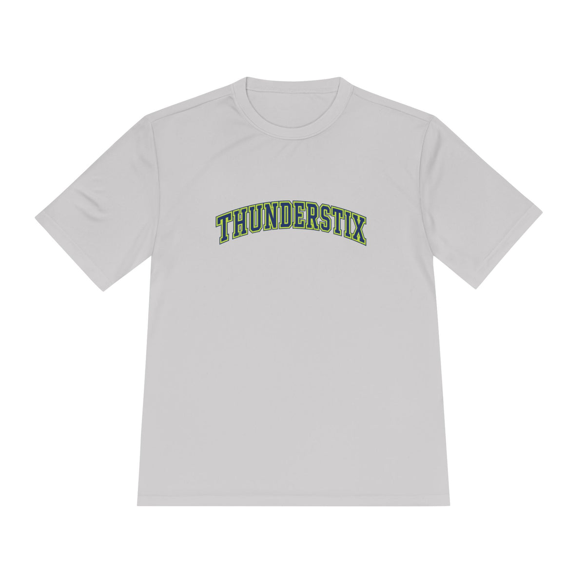 Thunderstix Athletic Tee — Yellow-Green Logo Moisture-Wicking Shirt