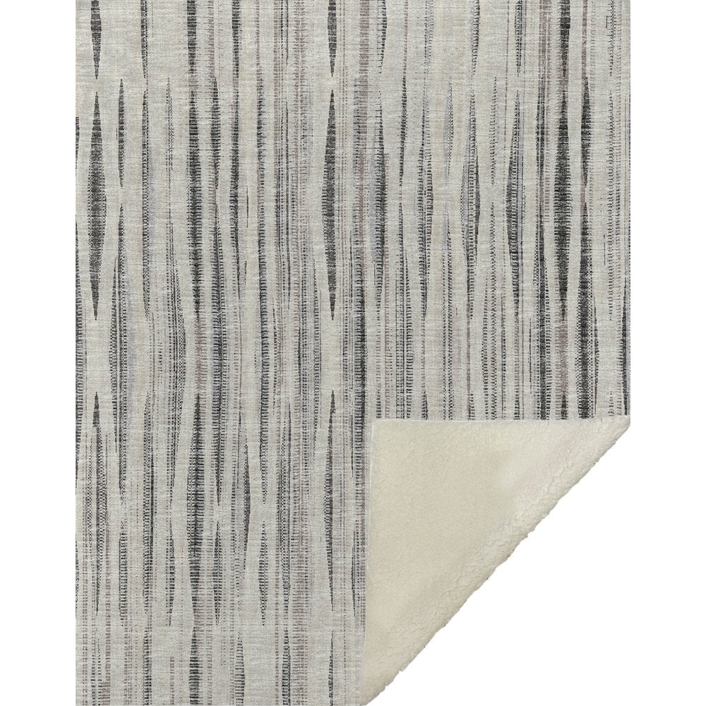 50" X 70" Beige And Charcoal Striped Microfiber Plush Throw Blanket