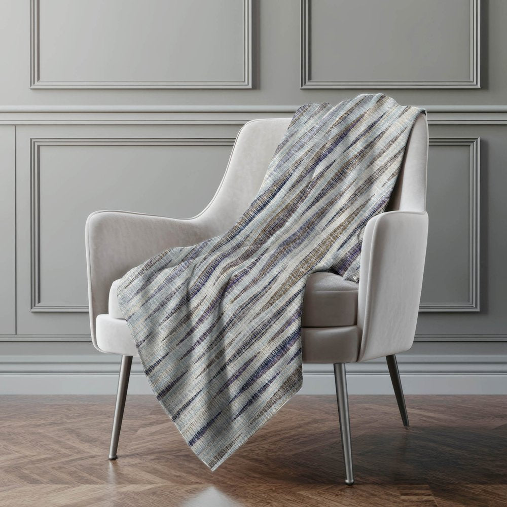 50" X 70" Pacific Blue And Brown Striped Polyester Woven Plush Throw Blanket