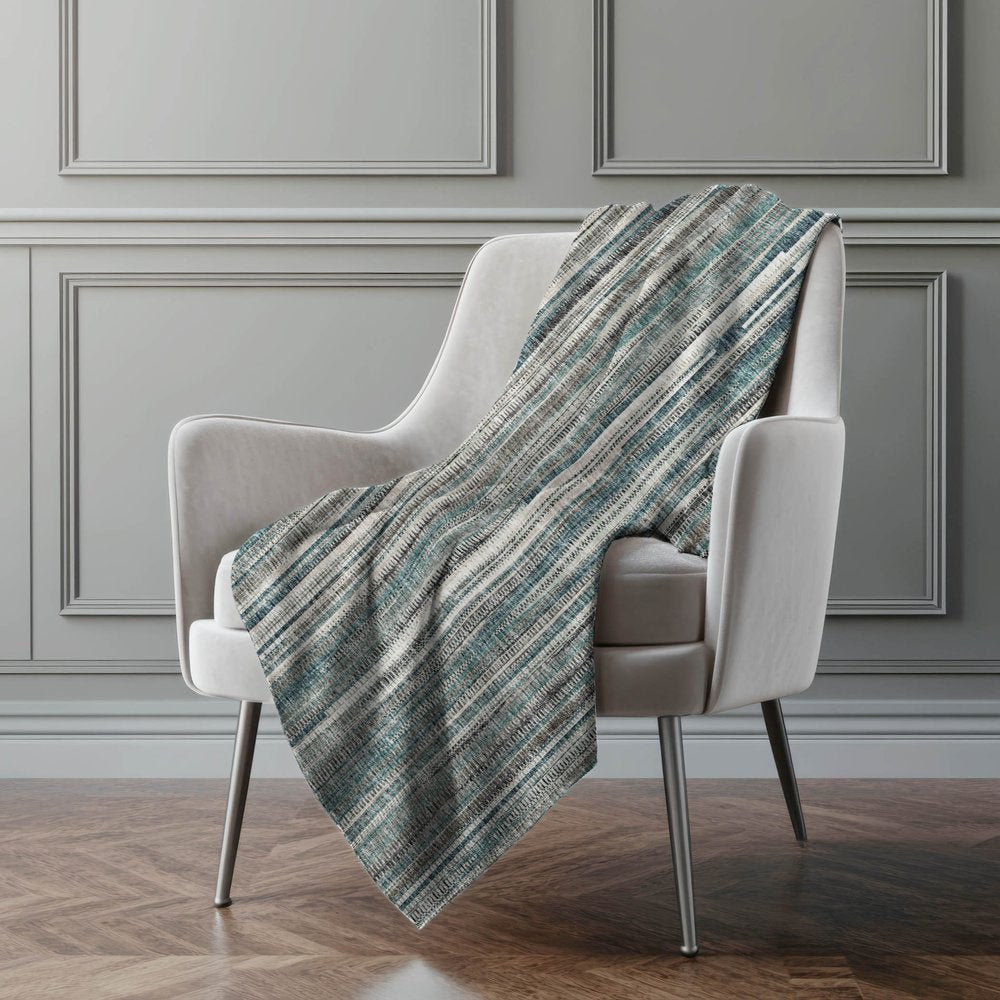 50" X 70" Ivory And Blue Striped Microfiber Plush Throw Blanket