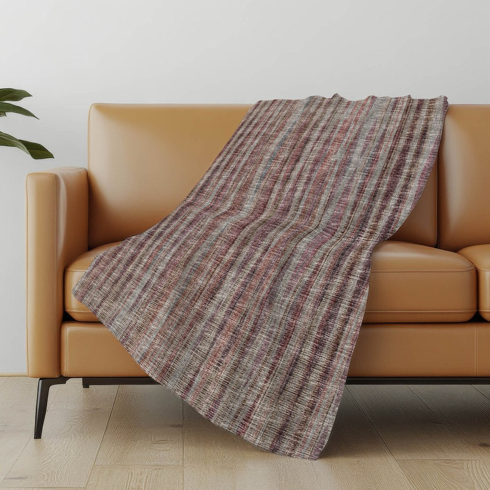 50" X 70" Burgundy And Beige Striped Microfiber Plush Throw Blanket
